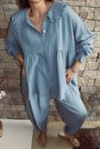 Annie Cushion Cotton Peter Pan Smock Blouse Denim